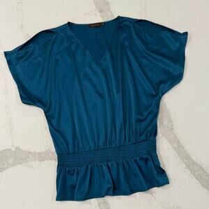 The Limited Cold Shoulder Cinched Waist Relaxed Blouse Women's Small Solid Teal